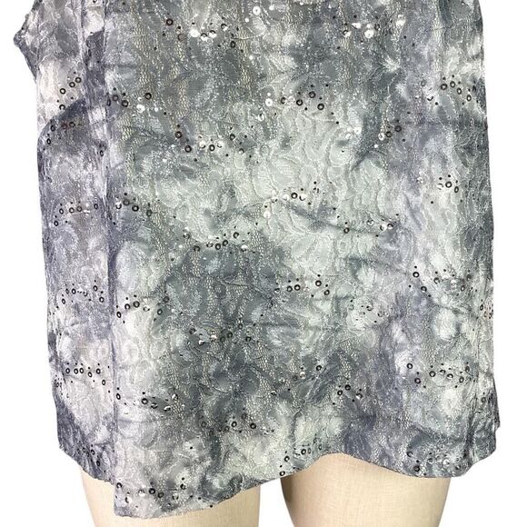 Alex Evenings Lace Jacket Tank Twin Set Women 3X Gray Floral Stretch Sequin - Picture 7 of 10